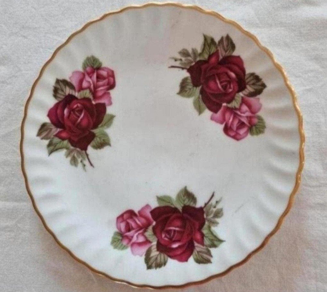 Bord grote roze rode roosjes gouden, Antiek en Kunst, Antiek | Servies los, Ophalen of Verzenden