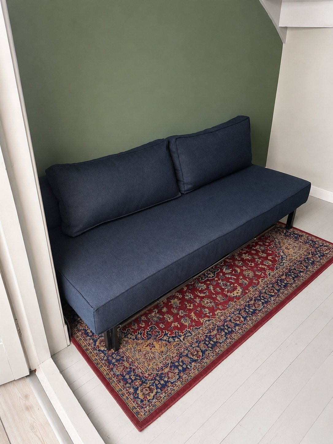 Innovation Living Sly design slaapbank – Mixed Dance Blue, Ophalen, Gebruikt, Tweepersoons, 75 tot 100 cm