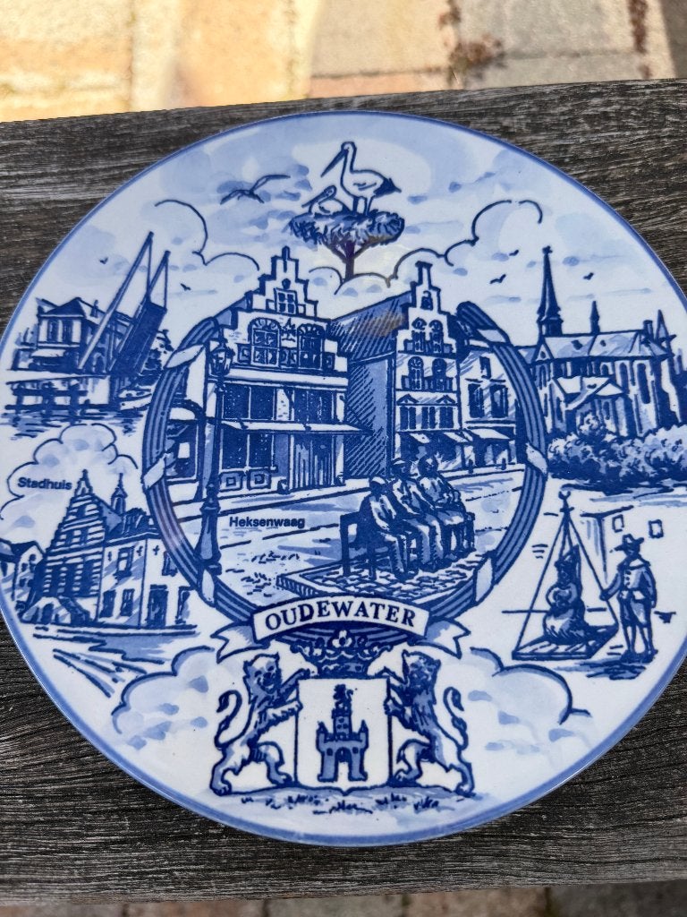 Delfstblauw wandbord Oudewater, Ophalen of Verzenden