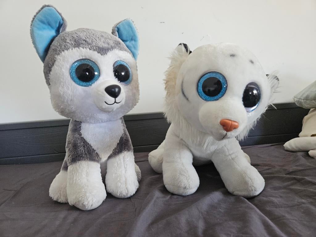 TY Beanie knuffels Slush en Tundra, +/- 40cm, Grijs, Middelgroot (20 tot 80 cm), Ty, Hond