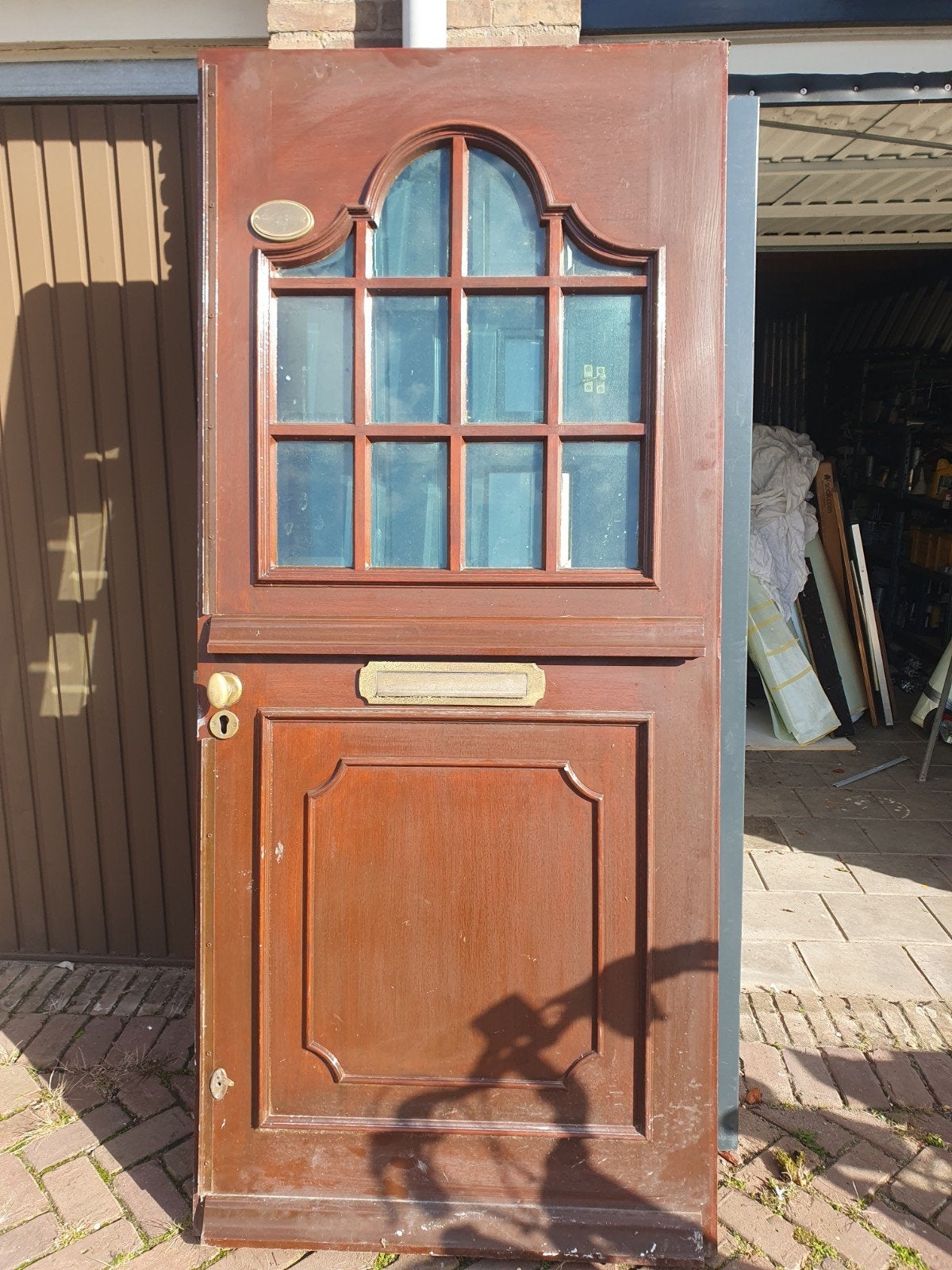 Massieve houten buitendeur met geslepen glas, Doe-het-zelf en Verbouw, Ophalen, Gebruikt, 80 tot 100 cm, Buitendeur