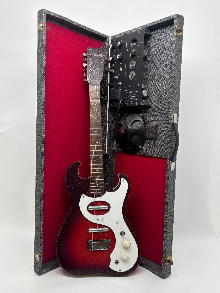 Silvertone Model 1457 w/ Case Amp 1960's - Red Sparkle Burst, Ophalen of Verzenden, Gebruikt, Solid body, Overige merken