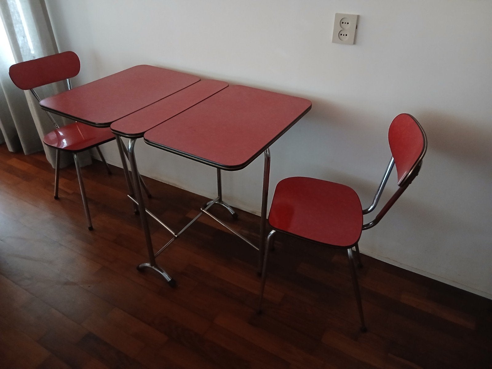 Vintage Formica keukensetje inklapbare tafel met twee stoel, Ophalen, Gebruikt, 100 tot 150 cm, 50 tot 100 cm