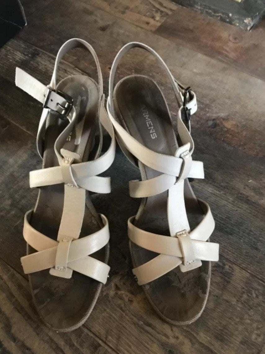 Leren Sandalen met Houten Hak, Overige kleuren, Zo goed als nieuw, Carmens, Sandalen of Muiltjes