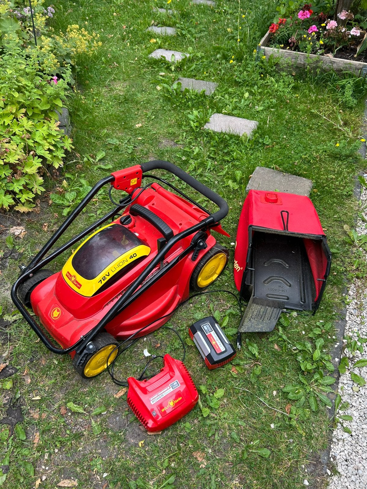 Wolf-Garten 72 V Grasmaaier met Accu & Lader, Ophalen, Cirkelmaaier, Gebruikt, Accu-grasmaaier