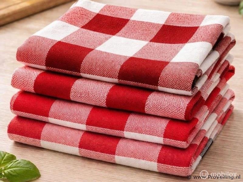 Online Veiling: 40x Keuken Theedoek Rood, Nieuw