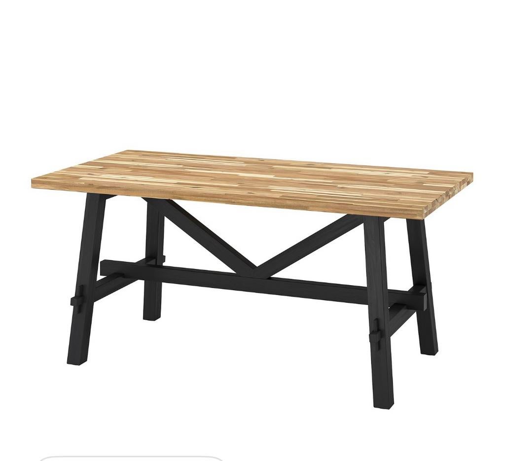 Tafel acacia eettafel zgan 160/59/74 zwart met hout, Ophalen, 50 tot 100 cm, Zo goed als nieuw, Vijf personen of meer