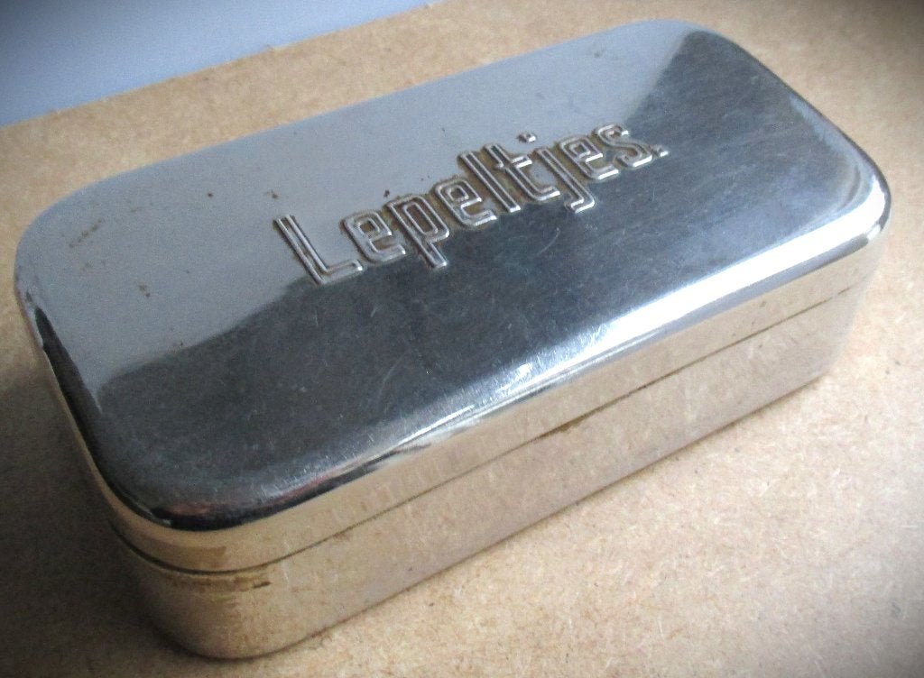 Theelepeldoos~Daalderop~Antiek zilver kleur lepel doosje, Ophalen of Verzenden
