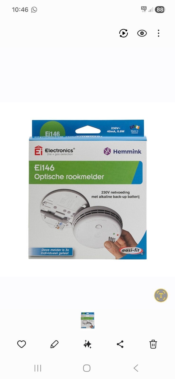 Ei Electronics Ei146 Optische Rookmelder 10 stuks, Ophalen of Verzenden, Nieuw, Detector, Sensor of Melder, Rook
