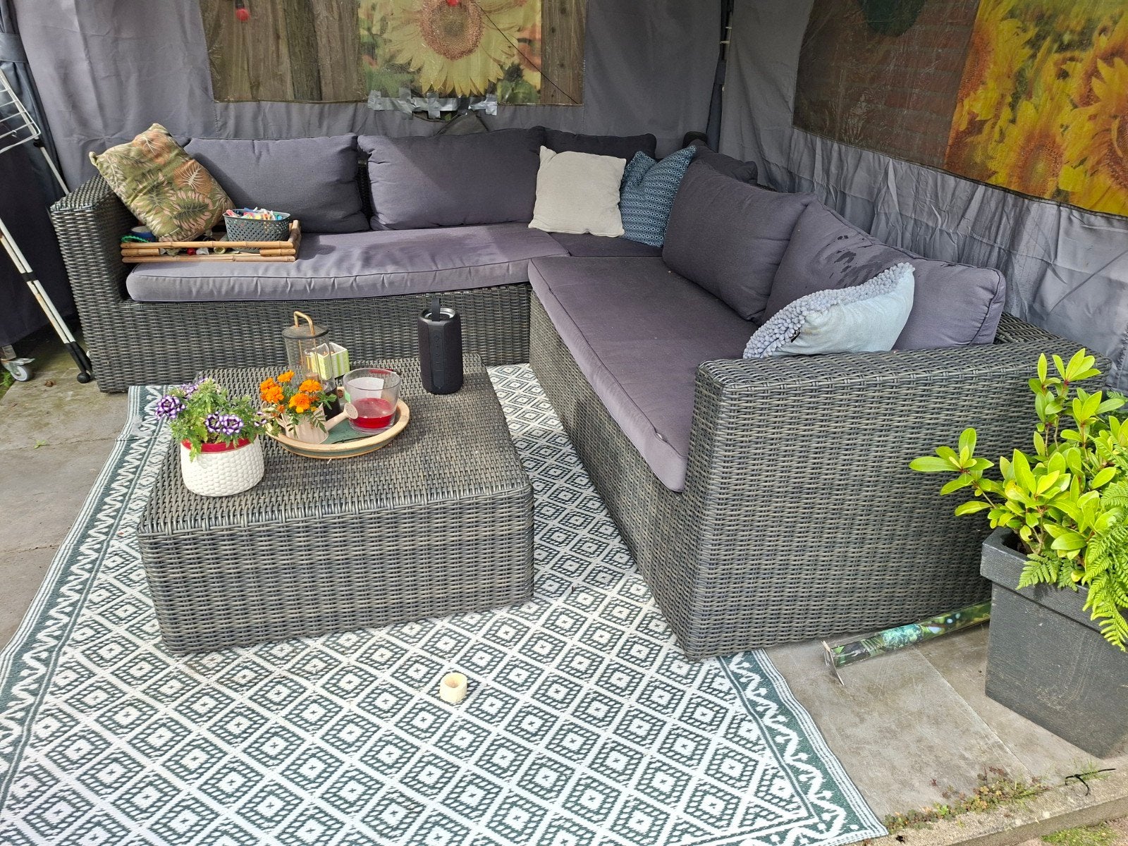 Wicker Loungeset met Salontafel - Grijs, Tuin en Terras, Tuinsets en Loungesets, Ophalen, Zo goed als nieuw, Wicker
