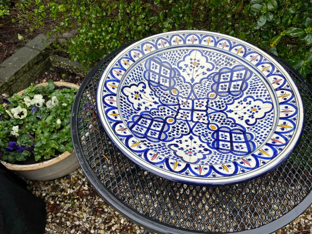 Marokkaanse schaal (diameter 41 cm) met blauw decor, Ophalen