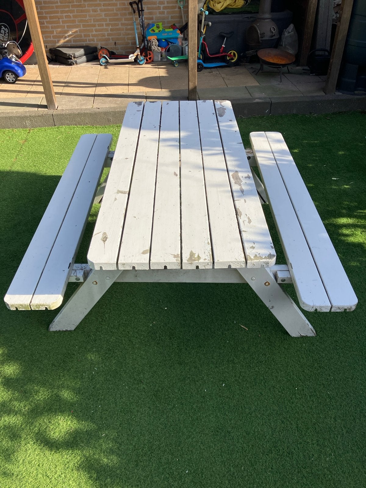 Houten picknicktafel - opknapper, Tuin en Terras, Ophalen, Gebruikt, Rechthoekig, Hout
