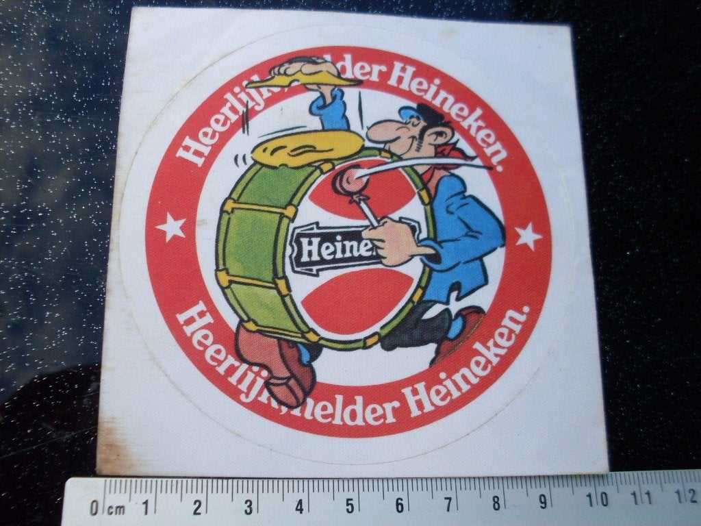 sticker heerlijk helder heineken carnaval trom vintage bier, Verzenden, Zo goed als nieuw, Merk