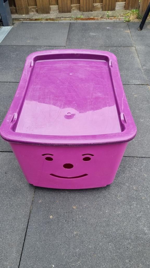 Verrijdbare opbergbak roze/paars met gezichtje, Ophalen