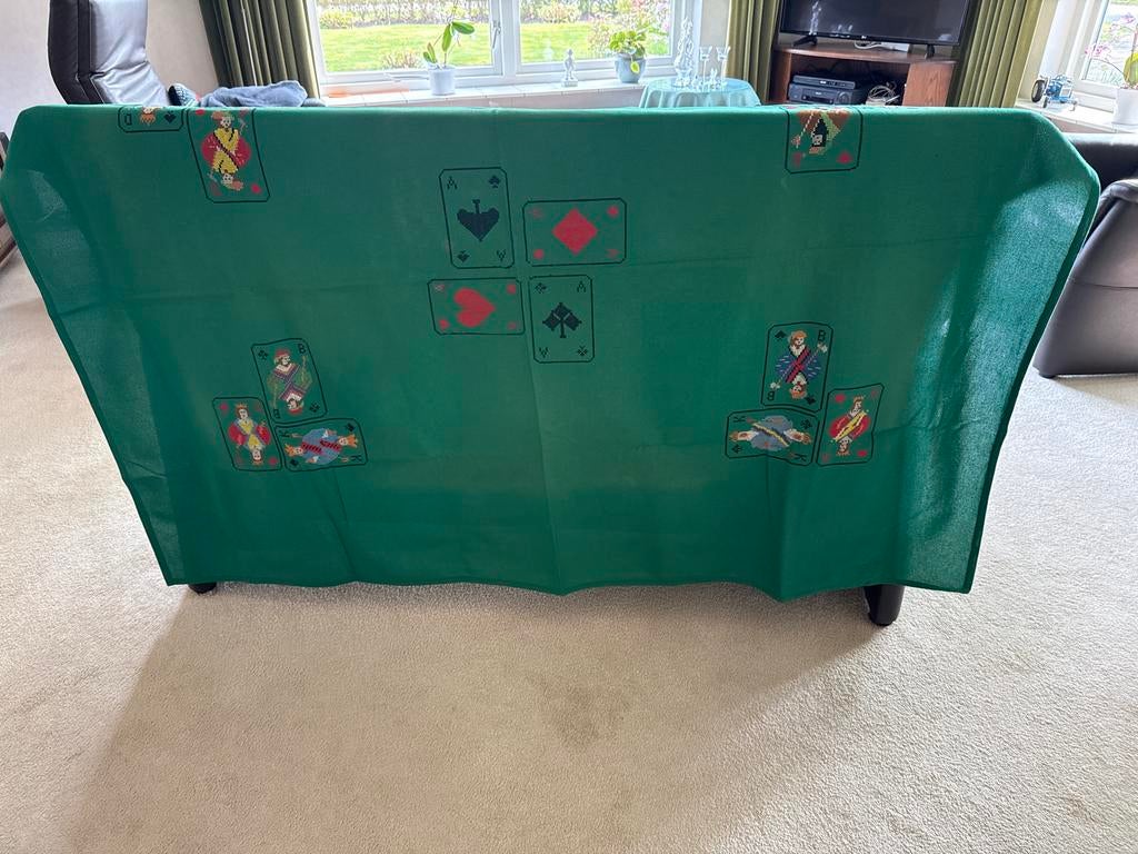 Klaverjassen Tafelkleed - Groen met Kaartmotief, Ophalen of Verzenden, Zo goed als nieuw, Rechthoek, Binnen