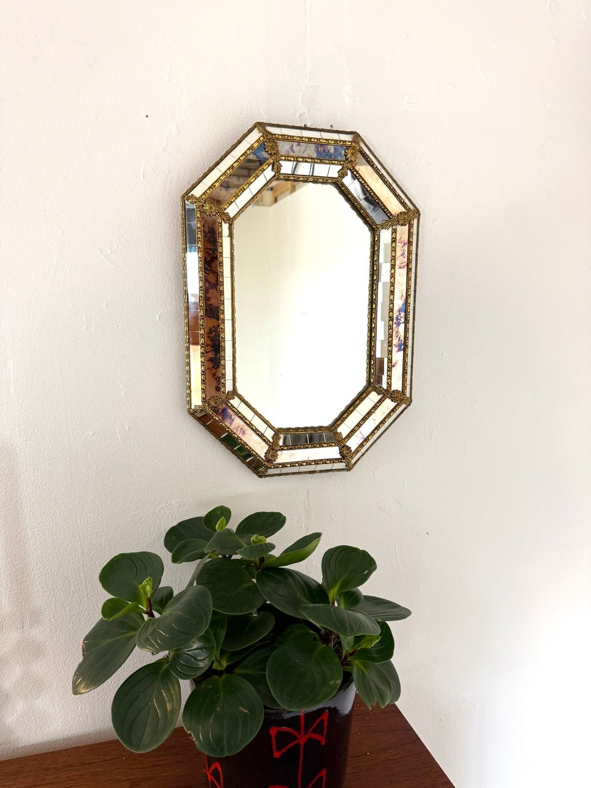 Vintage Octagonale Spiegel met Gouden Rand ‘80, Huis en Inrichting, Woonaccessoires | Spiegels, Minder dan 50 cm, Ophalen of Verzenden