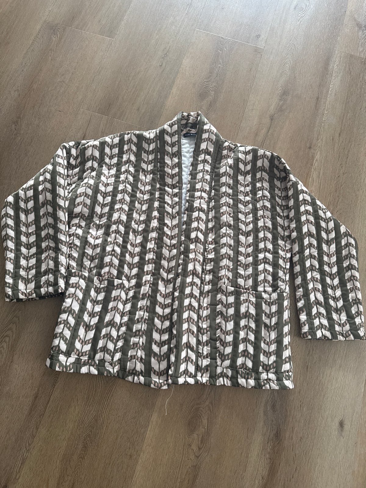 Gevoerd katoenen jasje met patroon - Made in Italy, Ophalen of Verzenden, Zo goed als nieuw, Maat 38/40 (M), Groen