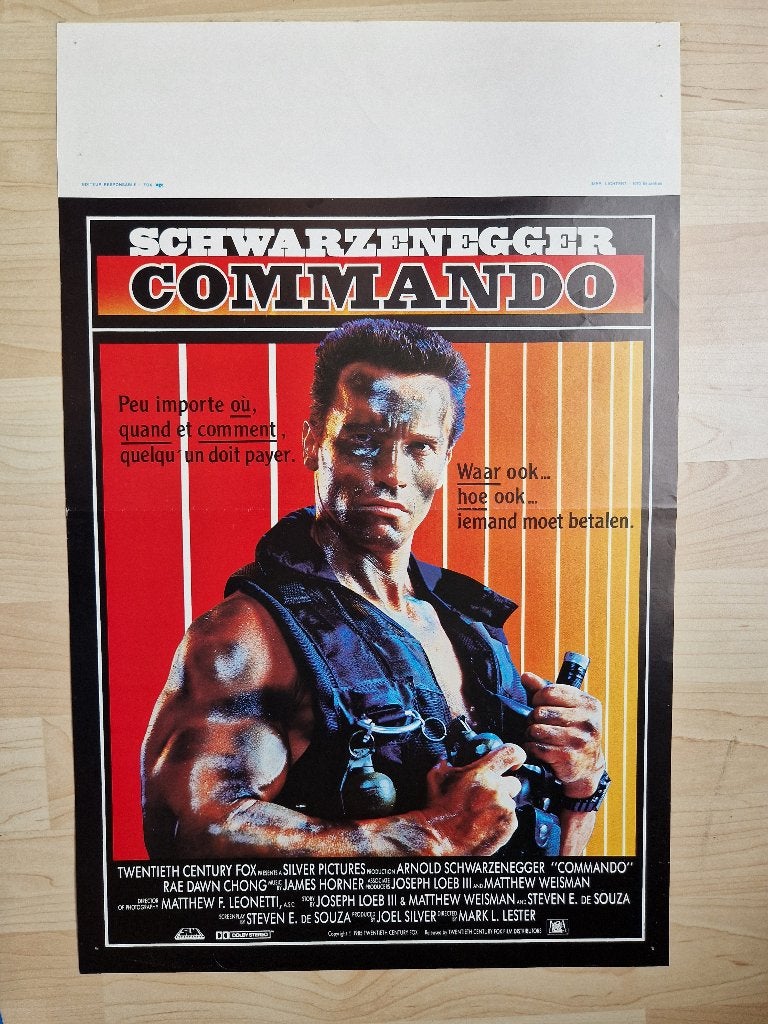 filmaffiche Arnold Schwarzenegger Commando filmposter, Rechthoekig Staand, Ophalen of Verzenden, Zo goed als nieuw, A1 t/m A3