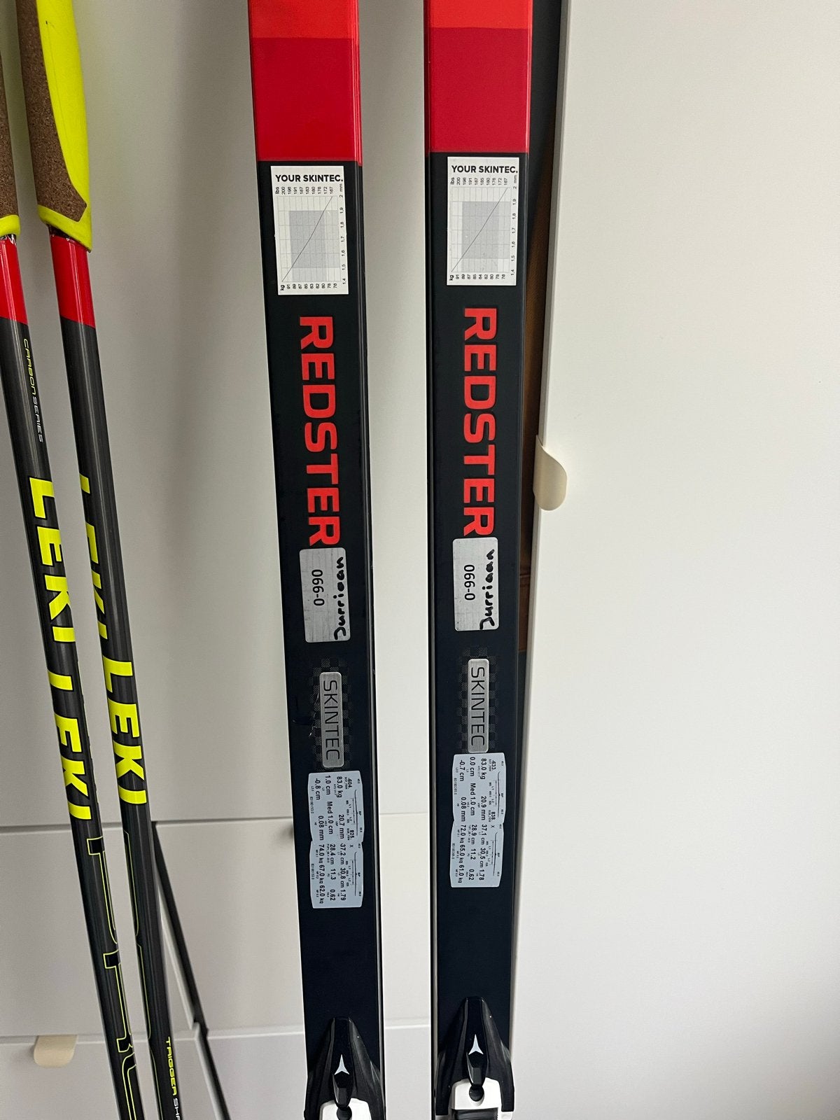 Atomic C9 Redster Skintec Langlaufski's met Leki PRC 700 Sto, Sport en Fitness, Ophalen of Verzenden, Zo goed als nieuw, Atomic