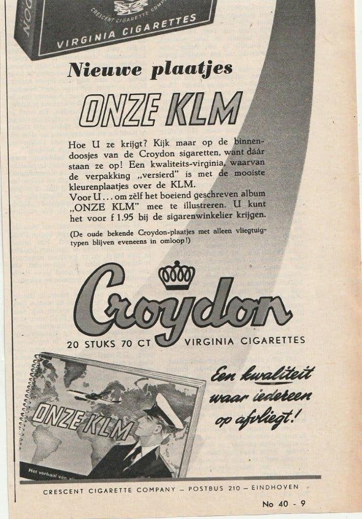 retro reclame 1957 Croydon sigaretten album Onze KLM, Verzamelen, Verzenden, Overige typen