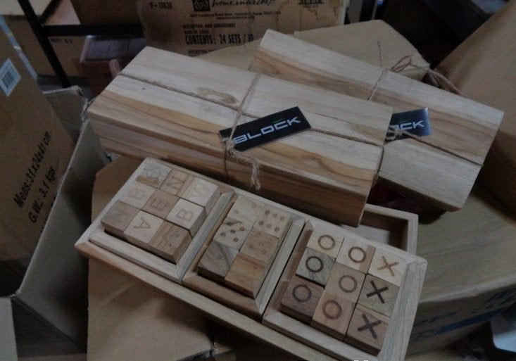 PARTIJ 3 IN 1 HOUTEN SPELLETJES TEAK, ., Nieuw, Ophalen of Verzenden, .