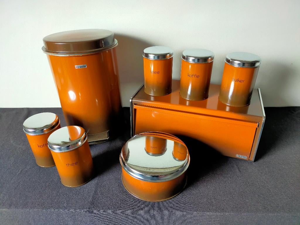 COMPLEET VINTAGE BRABANTIA KEUKENSET ORANJE/BRUIN, Ophalen of Verzenden