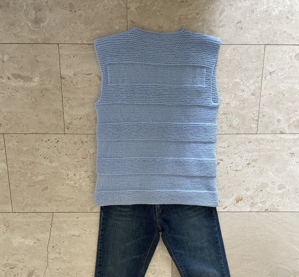 Spencer: lichtblauwe in ribbelstruktuur gebreid. Maat S, Verzenden, Zo goed als nieuw, Maat 36 (S), Blauw
