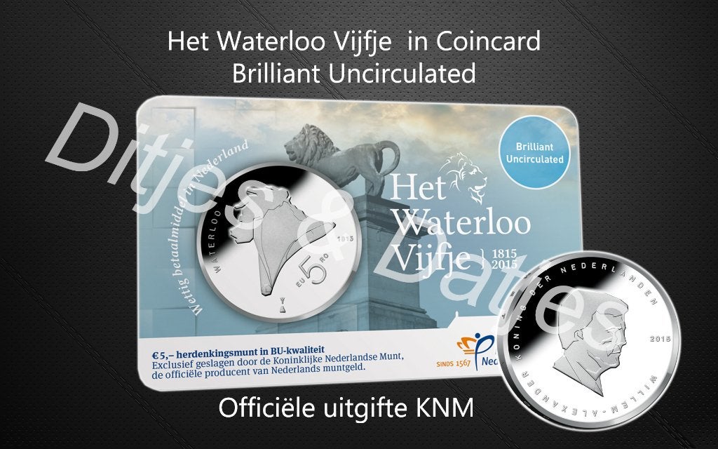 Waterloo Vijfje BU in coincard genummerde uitgifte KNM, Postzegels en Munten, Munten | Nederland, Ophalen of Verzenden, Koningin Beatrix