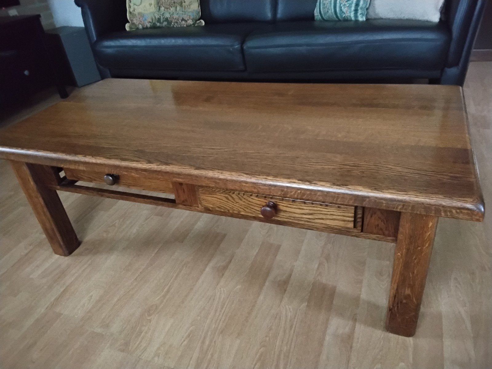 Salontafel met 2 lades - Donker eiken, Huis en Inrichting, Ophalen, Gebruikt, 100 tot 150 cm, Eikenhout