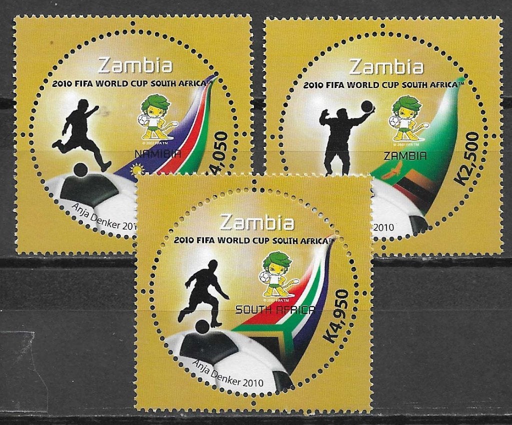 Zambia 2010 SAPOA FIFA WK Voetbal postfris, Postzegels en Munten, Ophalen of Verzenden, Zambia, Postfris