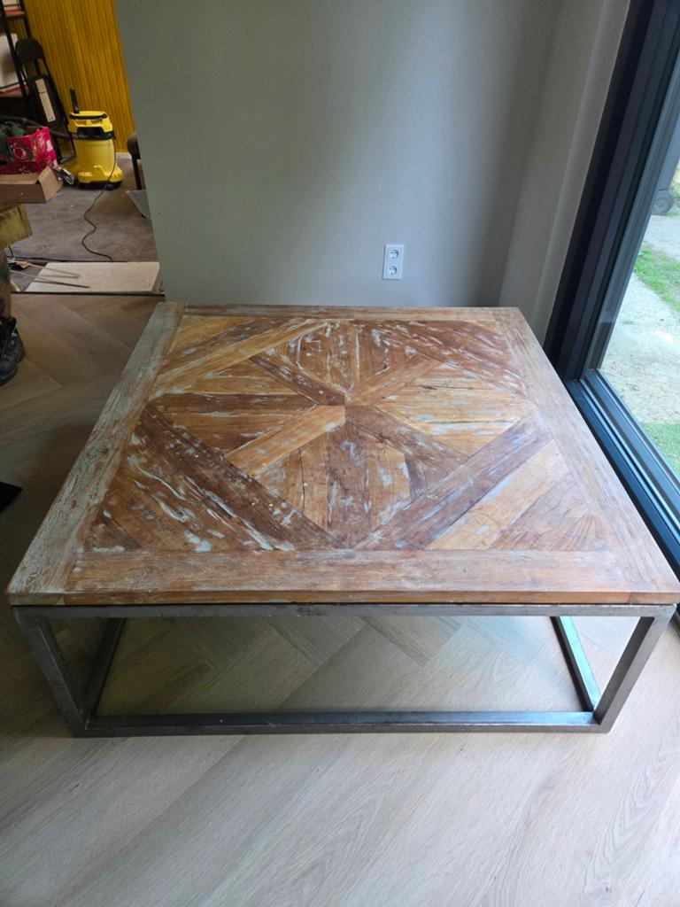 Industriële salontafel 110x110cm, Gebruikt, Vierkant, Industrieel, Ophalen