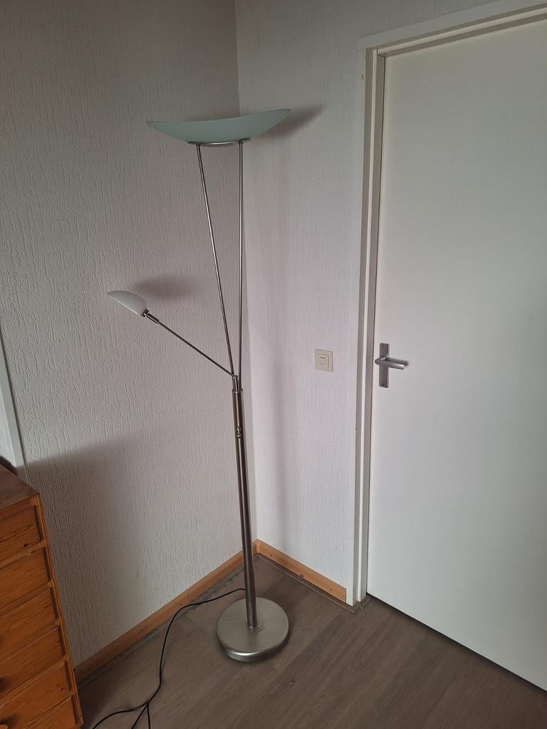 Massive vloerlamp met leeslamp, Huis en Inrichting, Ophalen, Zo goed als nieuw, Glas, 150 tot 200 cm