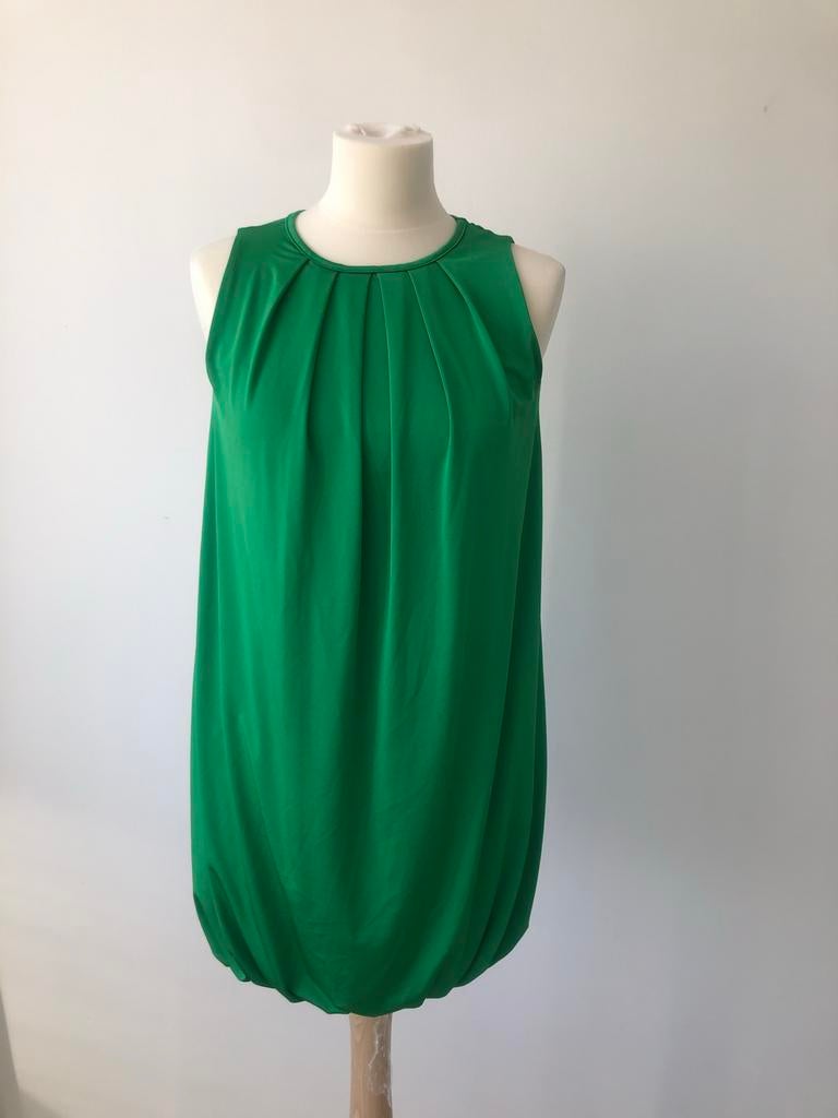 Mooie groene ballonjurk, dubbel gevoerd, weinig gedragen, Maat 38/40 (M), Ophalen of Verzenden, Zo goed als nieuw, Boven de knie