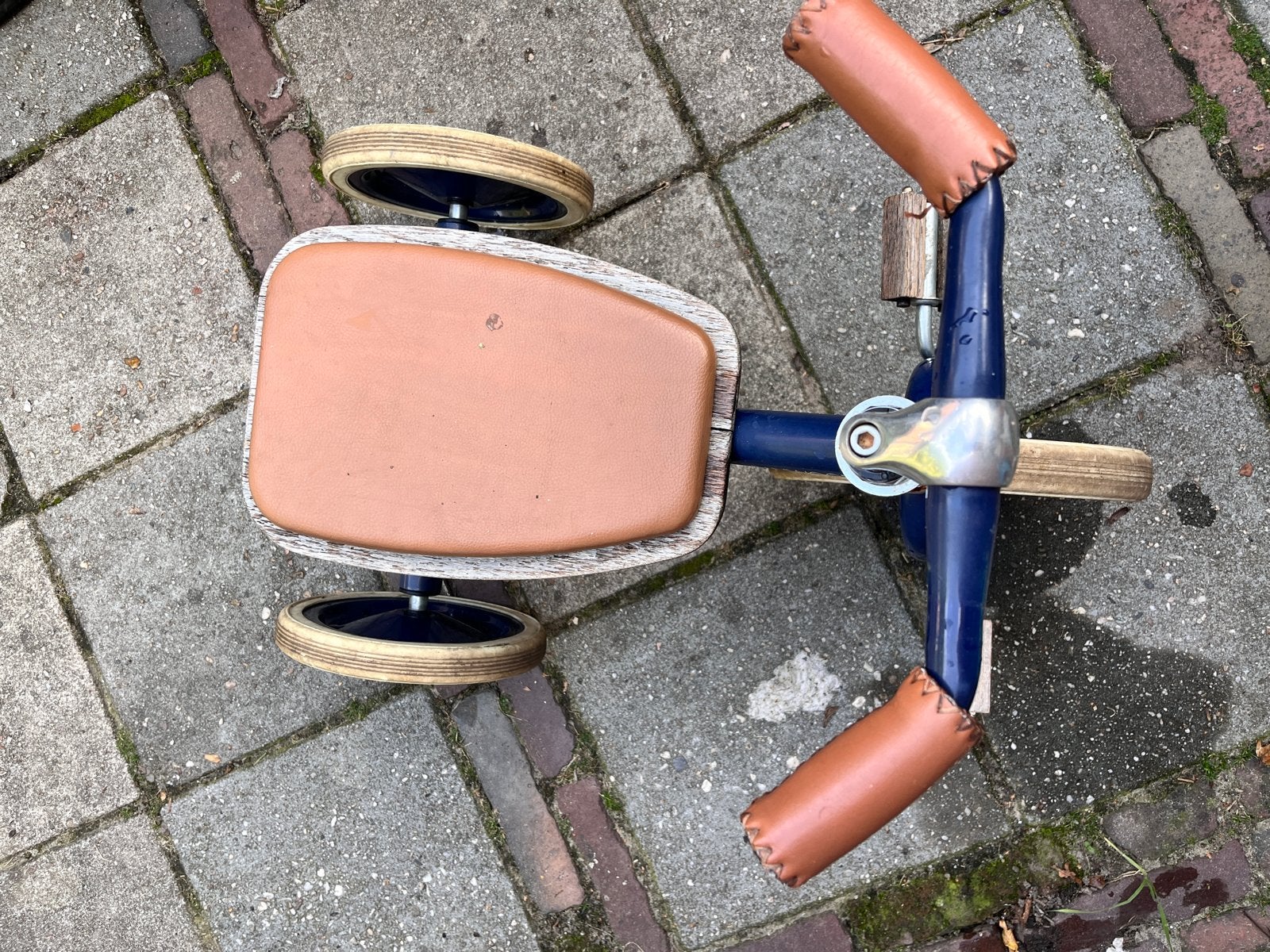 Banwood driewieler - Blauw met bruin zadel, Ophalen, Gebruikt