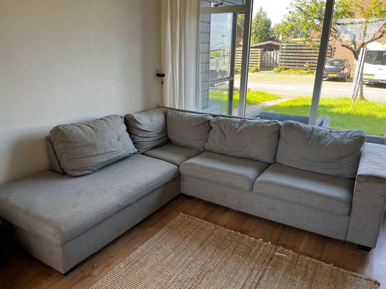 GRATIS Grijze hoekbank - Comfortabel en ruim, Ophalen, 250 tot 300 cm, Gebruikt, 125 tot 150 cm