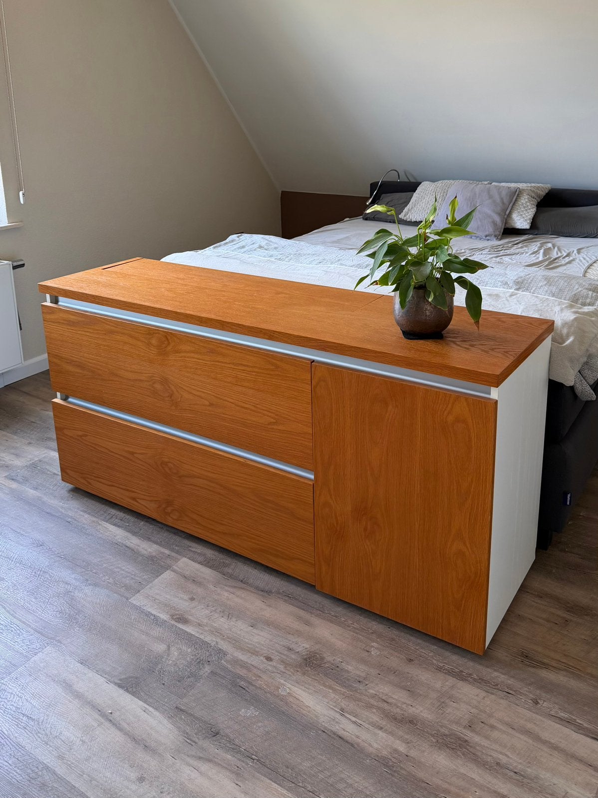 Eiken houten kast / dressoir met TV-lift (156x45x76 cm), Ophalen, Gebruikt, 150 tot 200 cm, Eikenhout