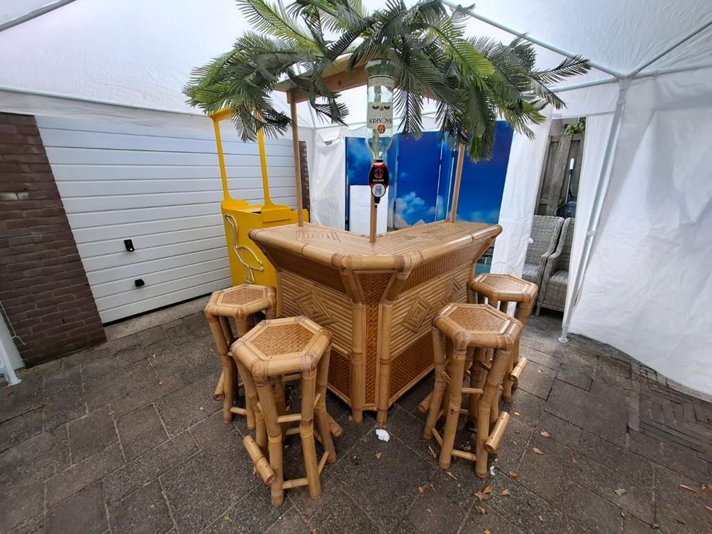 Tropische Bamboe Bar Hawaii met Cocktailbar en 3 Krukken, Ophalen, Gebruikt, Inclusief barstoelen