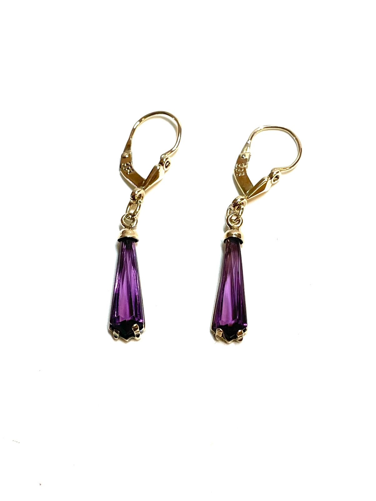 8k gouden oorbellen met amethist, Sieraden, Tassen en Uiterlijk, Oorbellen, Hangers, -, -, Ophalen of Verzenden