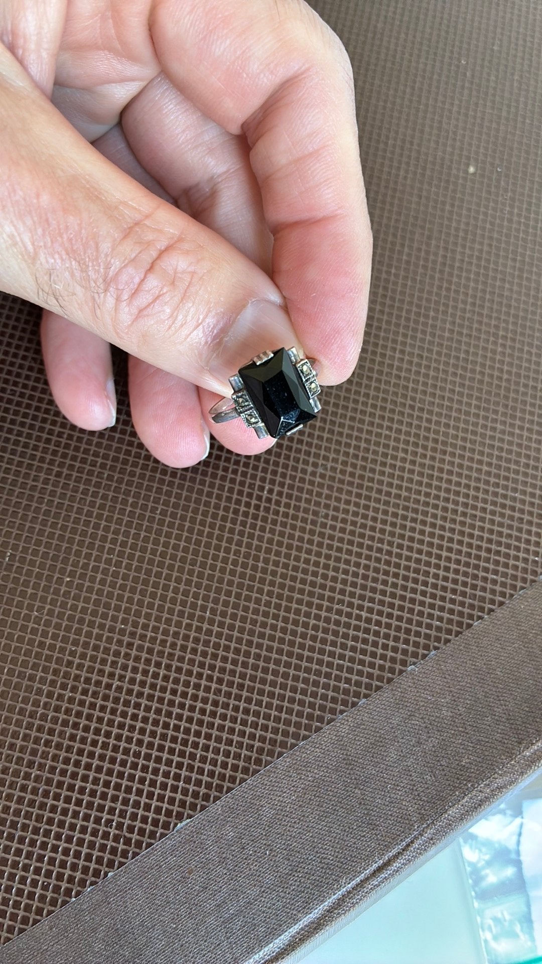 Zilver ring 19 mm 835 keur art deco zwarte steen markasi, Gebruikt, 19 tot 20, Ophalen of Verzenden, Dame