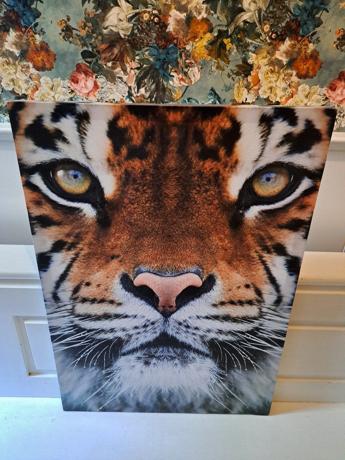 Groot canvas schilderij met tijgerprint, Ophalen, Gebruikt, Schilderij, 75 tot 100 cm