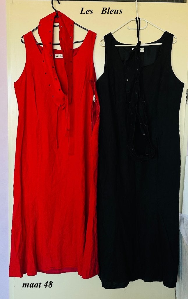 2x  Les Bleus Linnen Jurk maat 48 NU samen  € 40, Kleding | Dames, Ophalen, Overige kleuren, Maat 46/48 (XL) of groter, Gedragen