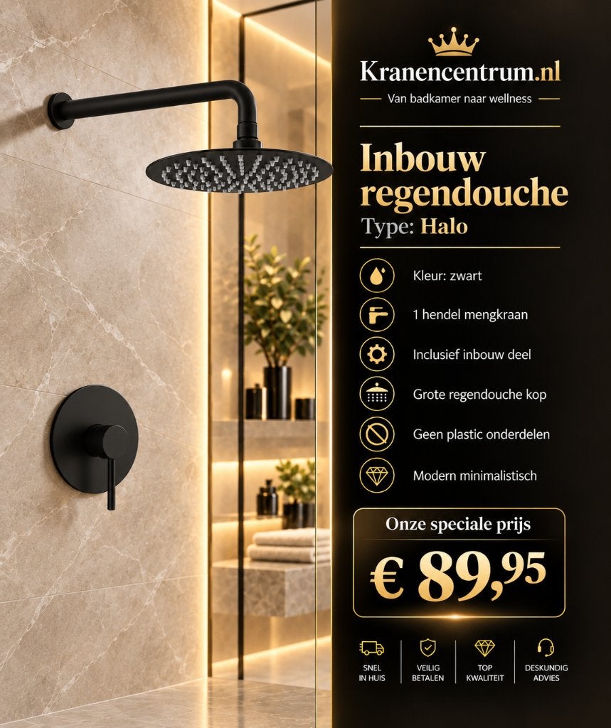 Regendouche Inbouw Zwart, Ophalen of Verzenden, Nieuw, Rvs, Douche