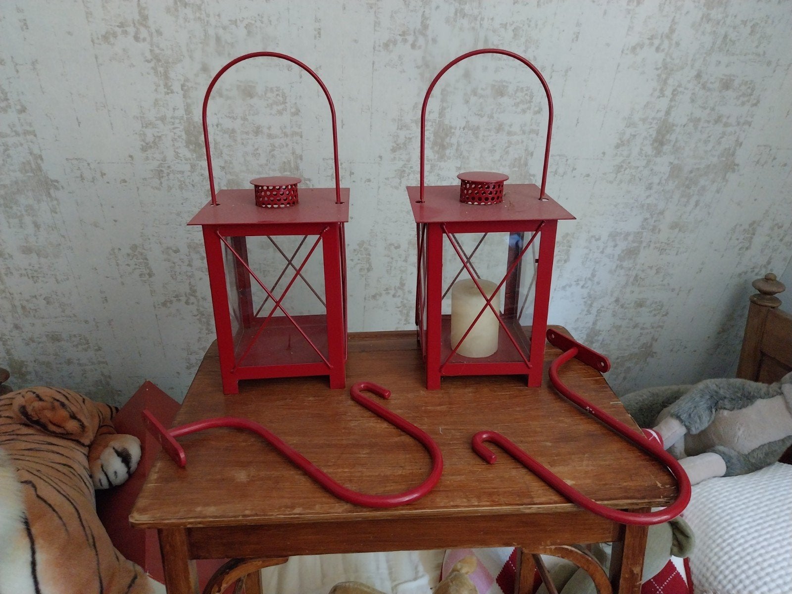 2 vintage rode lantaarns met muurbeugels, Ophalen, Zonne-energie, Minder dan 50 watt