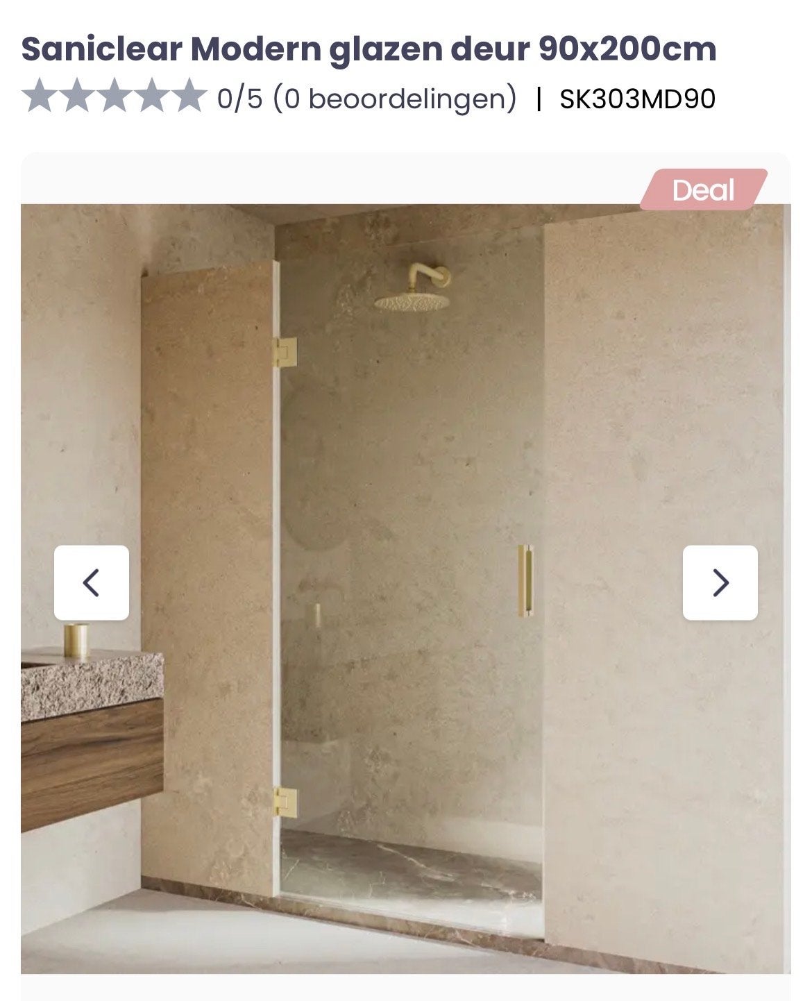 Saniclear Modern glazen douchedeur 90x200cm met RVS scharnie, Ophalen of Verzenden, Nieuw, Glas, Douche