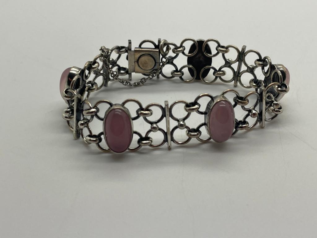E87 Prachtige zilveren armband rozenkwarts Adolf Regelmann, Sieraden, Tassen en Uiterlijk, Antieke sieraden, Ophalen of Verzenden