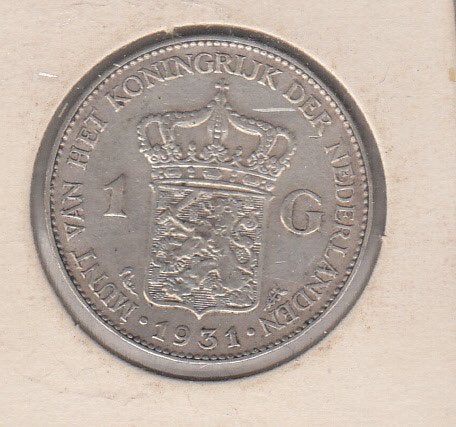 Ziveren gulden 1931 Koninging Wilhelmina, 1 gulden, Zilver, Ophalen of Verzenden, Koningin Wilhelmina