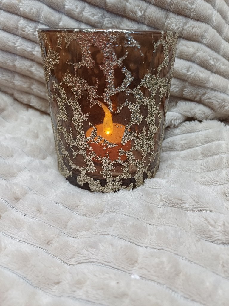 Mooie grote waxinelichthouder met zilveren glitter, ., Waxinelichthouder, Nieuw, Ophalen of Verzenden