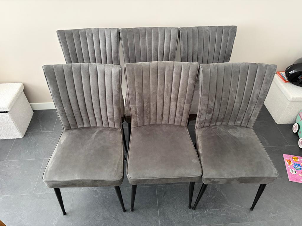 6 Antracietgrijze stoelen van Pronto Wonen, Huis en Inrichting, Ophalen, Gebruikt, Vijf, Zes of meer stoelen, Stof