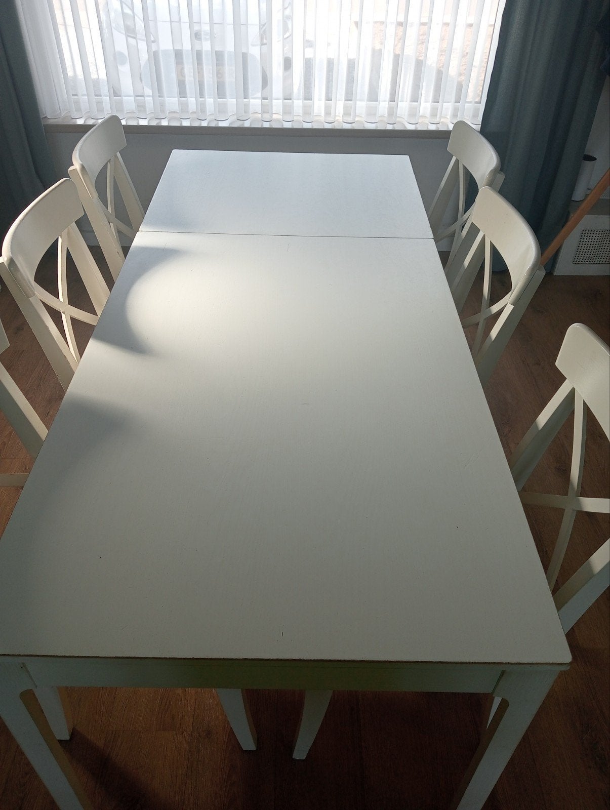 Eettafel met 6 stoelen van Ikea, Ophalen, Gebruikt, 50 tot 100 cm, Landelijk