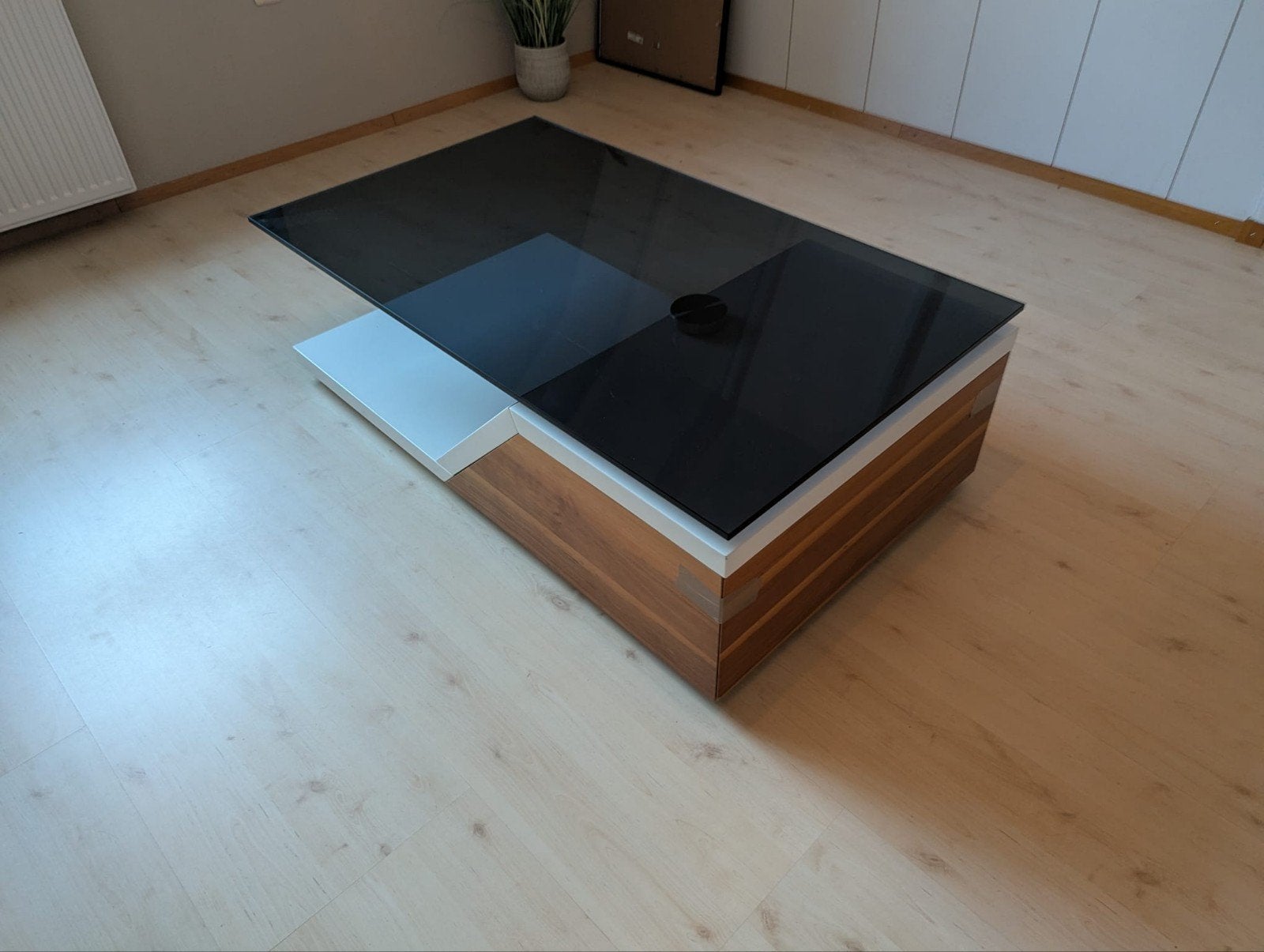 Unieke design salontafel, draaibaar blad, met lade., Huis en Inrichting, Tafels | Salontafels, Ophalen, Modern design, 100 tot 150 cm